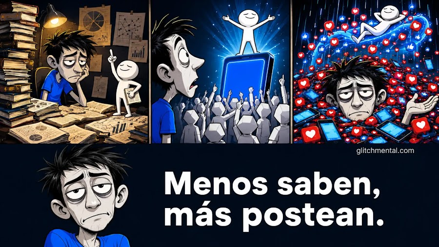 El 'efecto Dunning-Kruger' se amplifica en redes sociales: quienes menos saben, más publican con certeza.