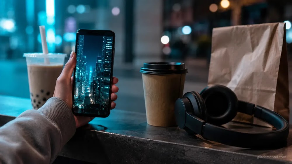 Chinamaxxing tendencia: mano sosteniendo teléfono junto a bebida asiática y objeto occidental sobre superficie urbana