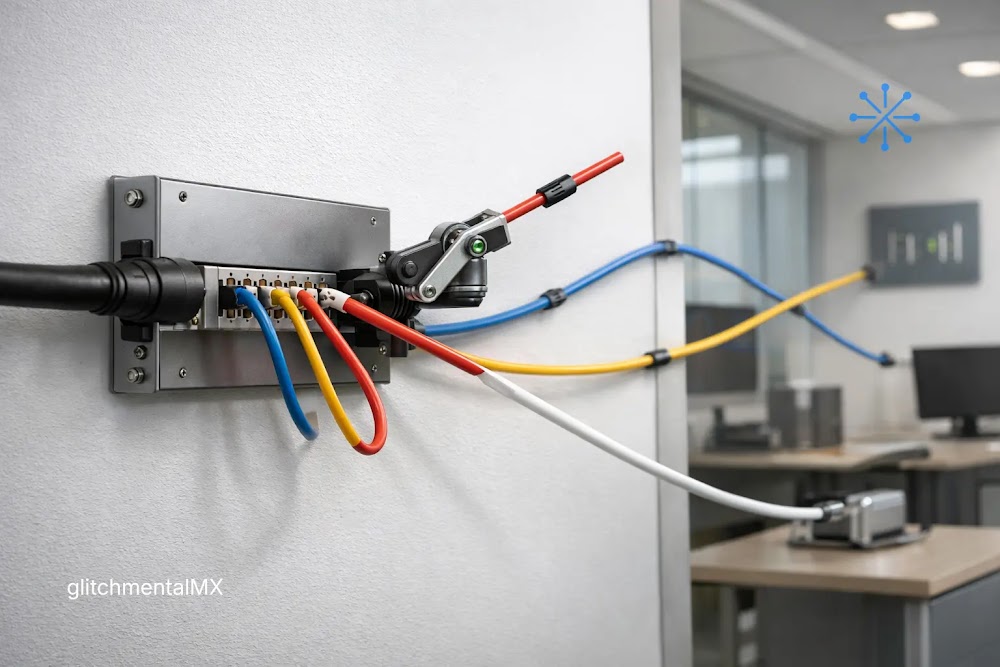 Garmin 2026 wearables: cables conectados a panel con divisor mecánico que fragmenta la señal en múltiples salidas