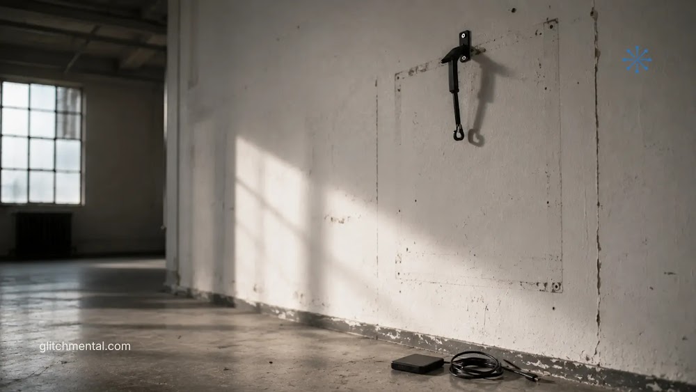 La fotografía de stock crisis: soporte vacío y disco duro en estudio abandonado
