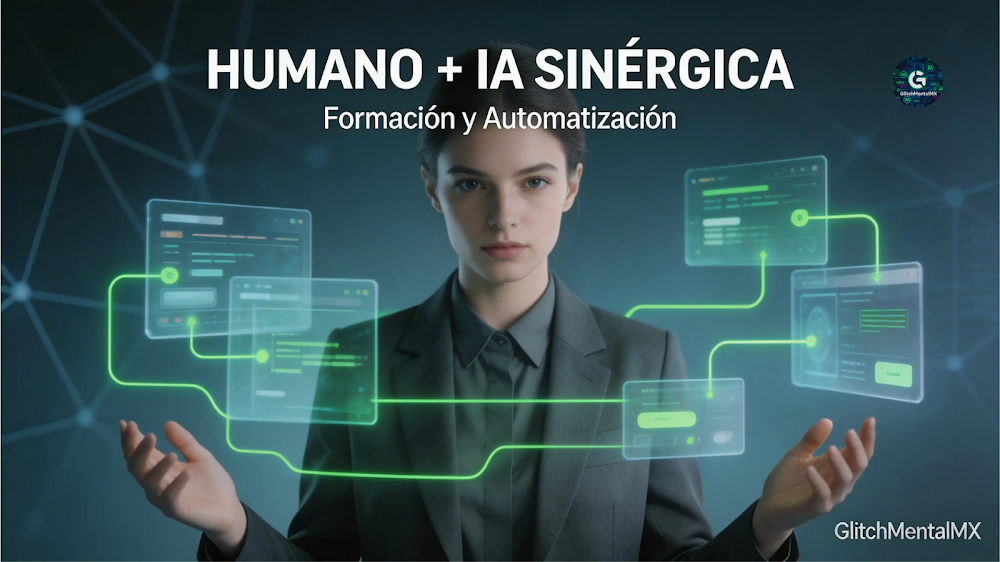 IA Sinérgica: especialista digital coordinando paneles de automatización y formación tecnológica avanzada