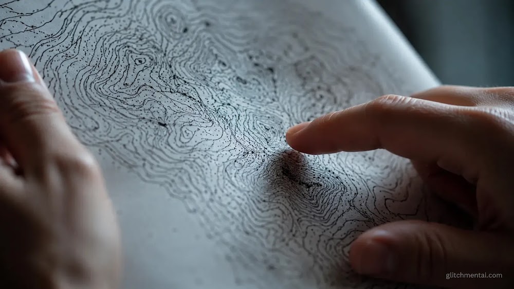 TRIBE v2 Meta: manos sosteniendo diagrama de contornos de actividad cerebral impreso en papel, fondo desenfocado