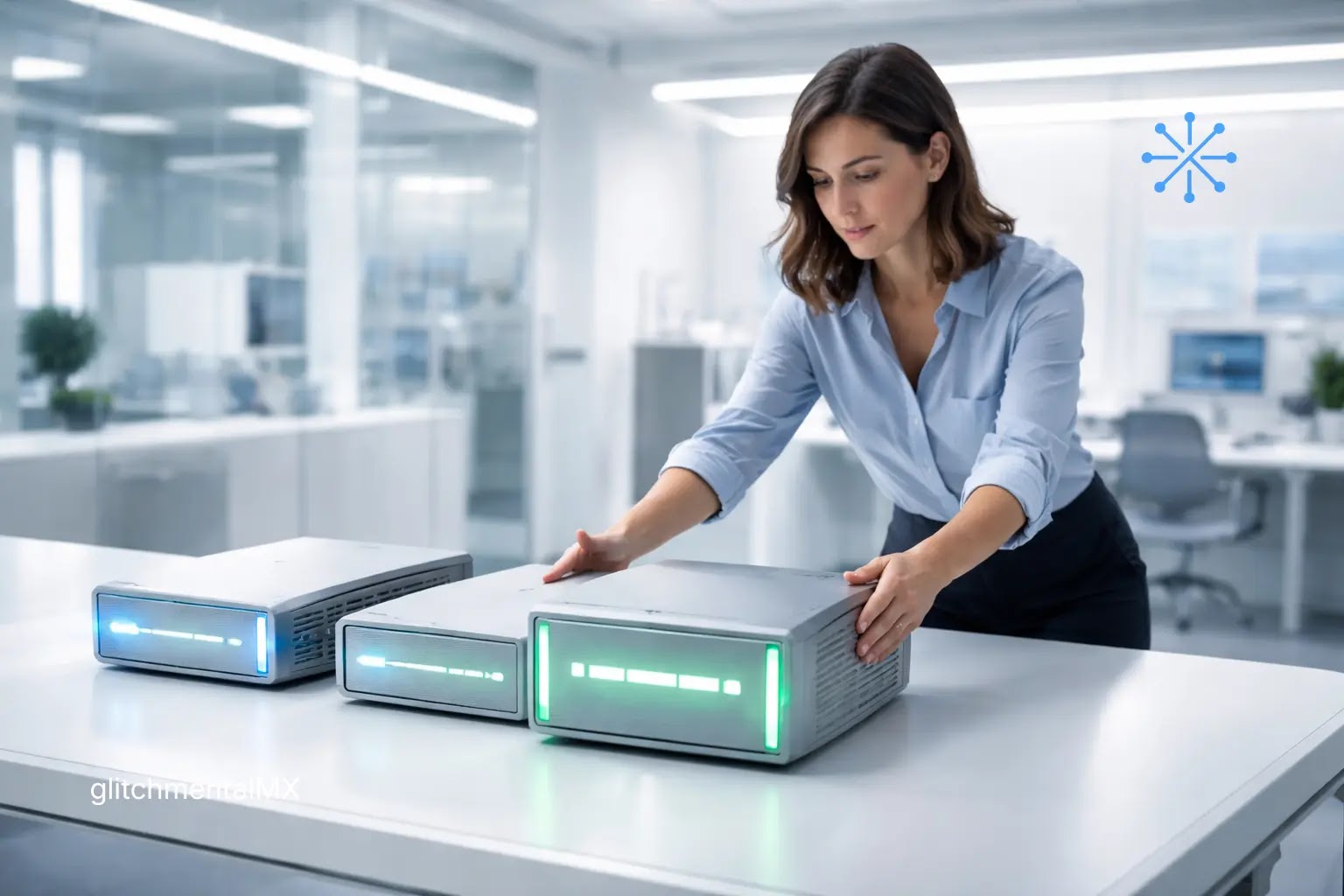 MiMo-V2-Pro de Xiaomi: ingeniera alineando módulos de hardware IA en laboratorio tecnológico