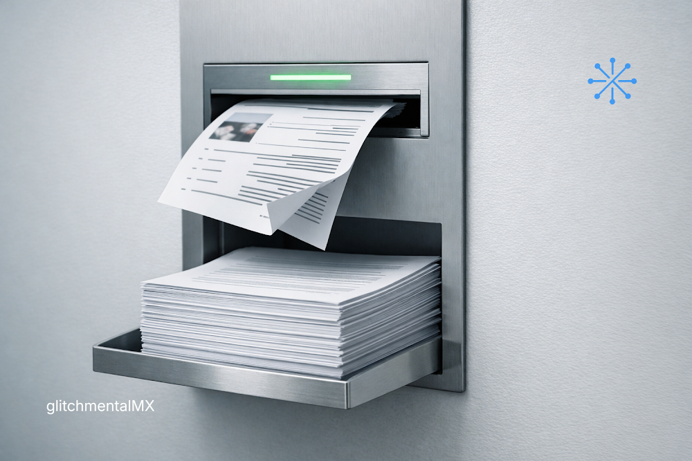 qué trabajos cambia la IA: bandeja automática expulsando documentos impresos en flujo continuo