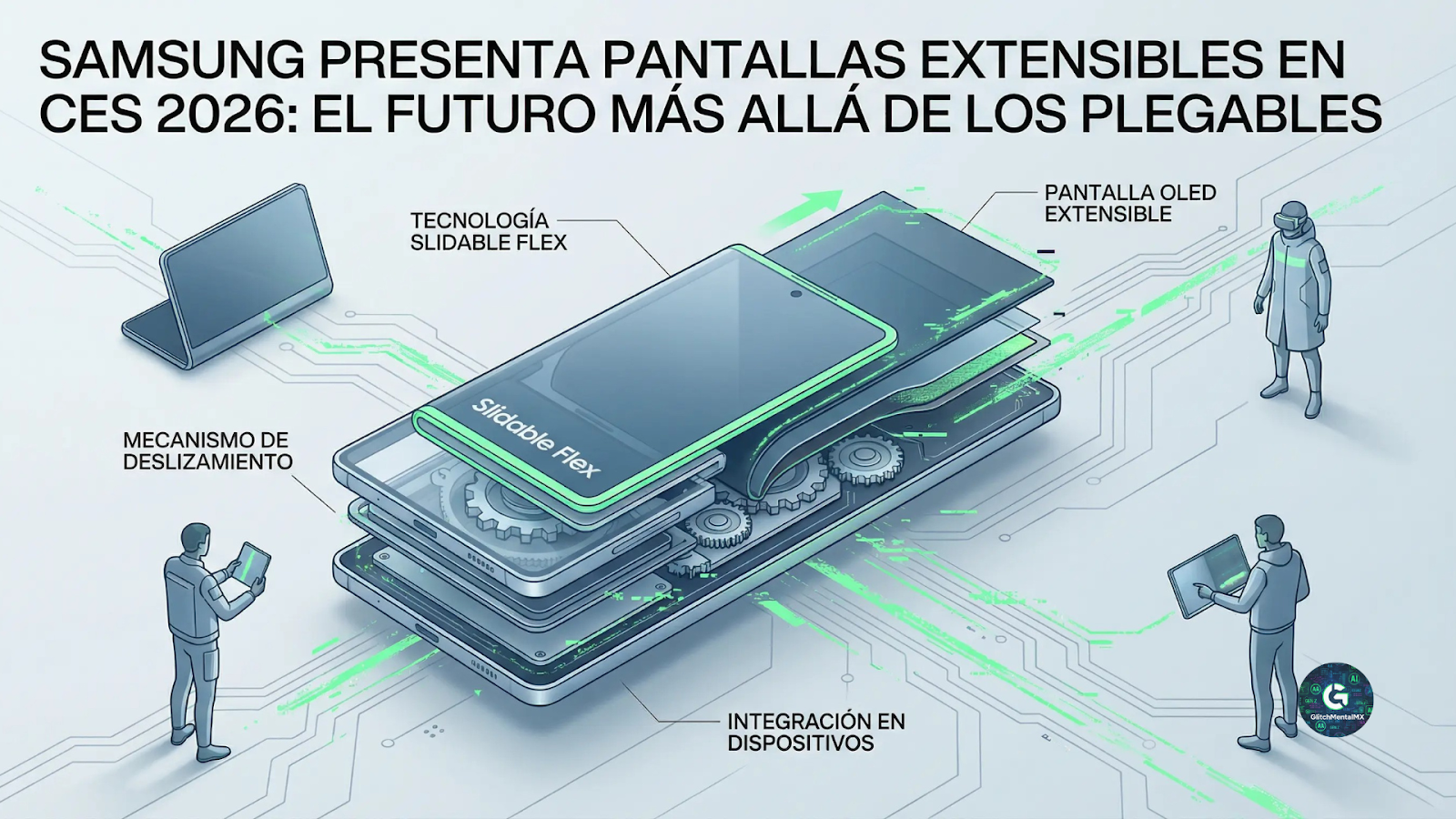Samsung pantallas extensibles CES 2026: tecnología Slidable Flex OLED, smartphones plegables innovación