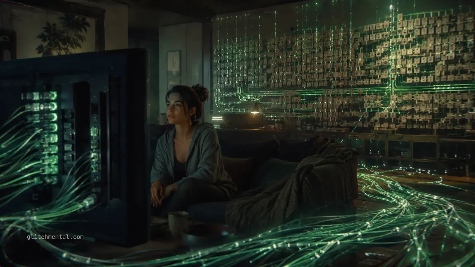 Walmart compró Vizio por datos de TV: usuaria frente a pantalla conectada a mapa de datos de visualización