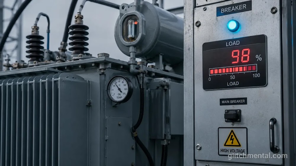Transformador eléctrico con indicador de carga cercana al límite en Yucatán, evidencia del cuello de botella energético.