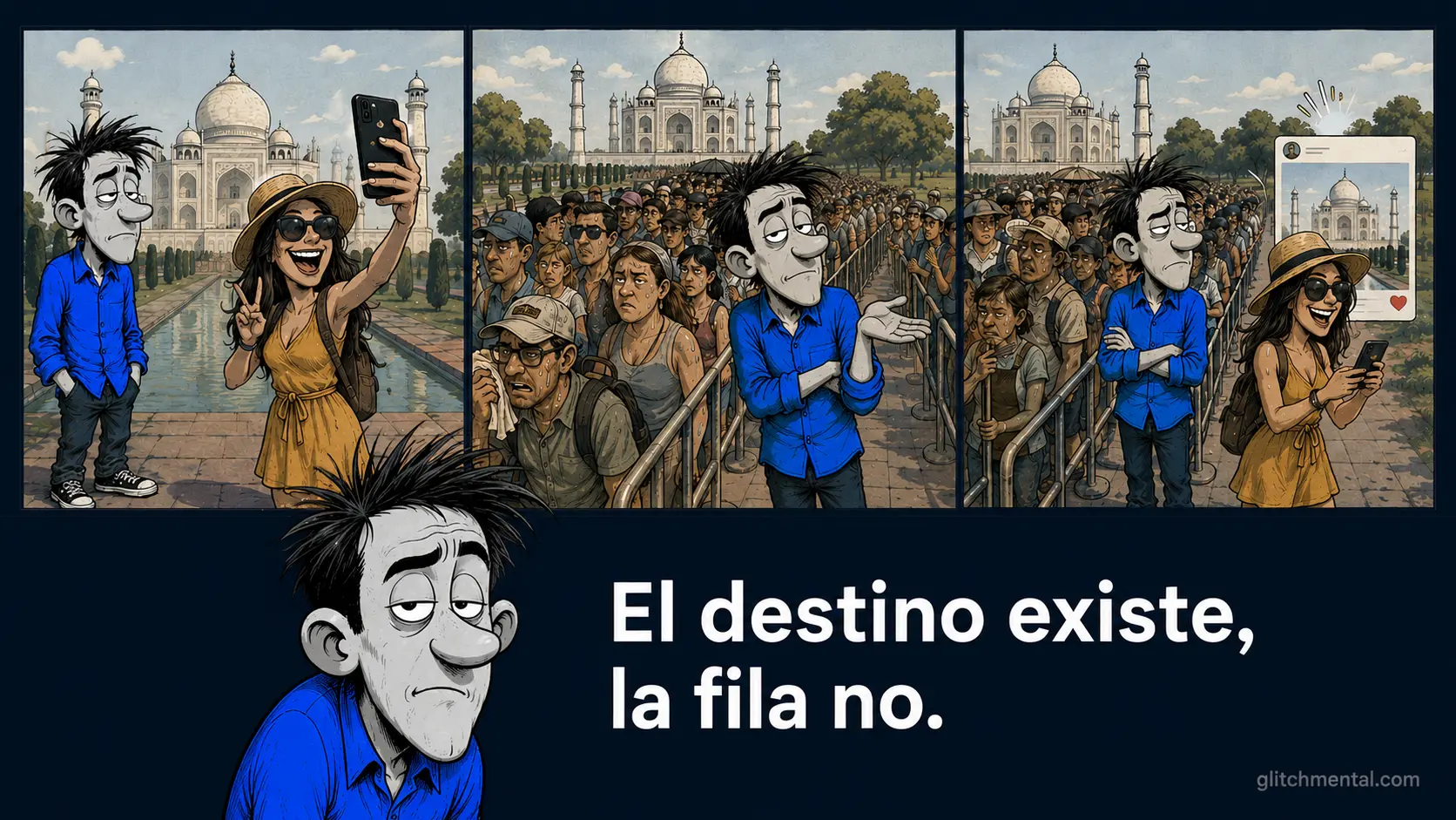 Los influencers de viajes editan la fila del destino fuera del encuadre. El lugar sí es real. La experiencia, ya no tanto.