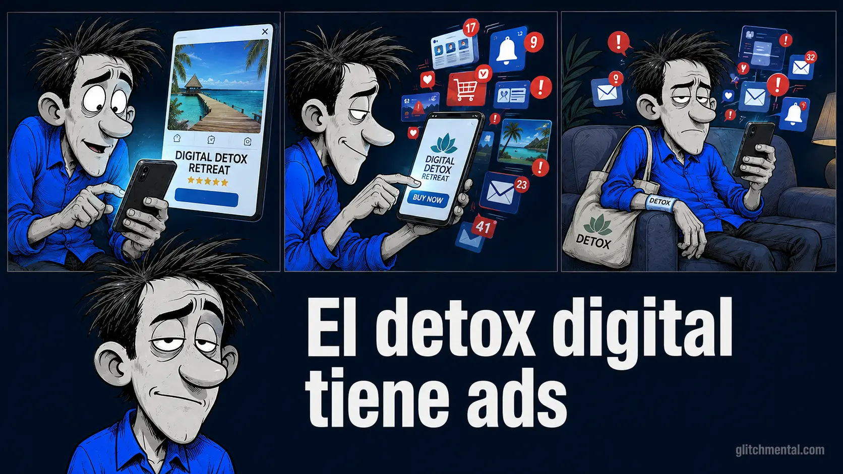 El detox digital se volvió un producto que se vende con anuncios digitales. El capitalismo no tiene sentido del ridículo.