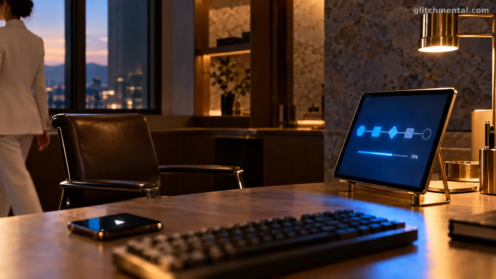 El prompt no murió: dashboard con tareas automatizadas activas junto a teclado en oficina