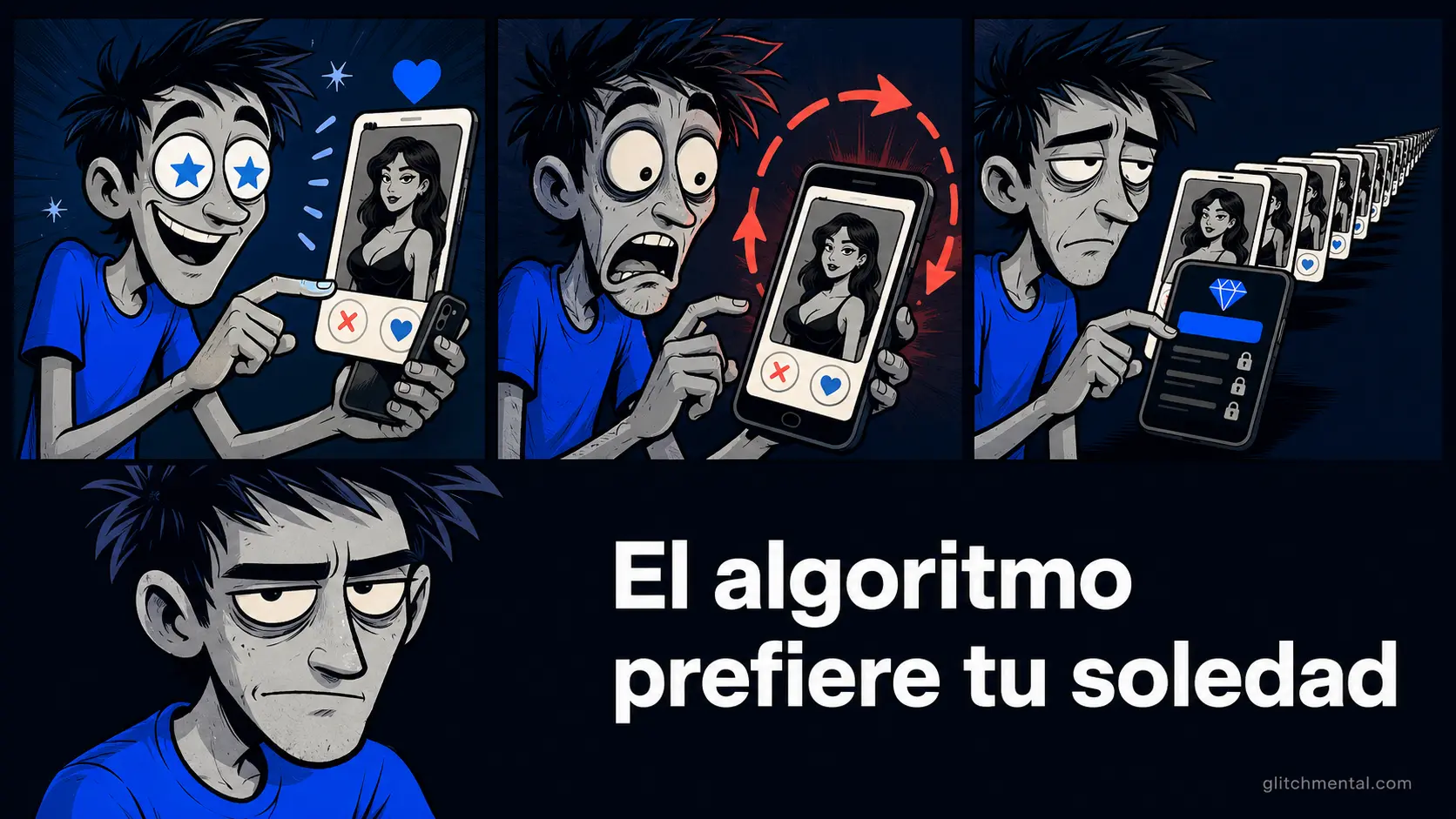 Las apps de citas te muestran perfiles compatibles que ya viste. El algoritmo prefiere que sigas pagando a que encuentres pareja.